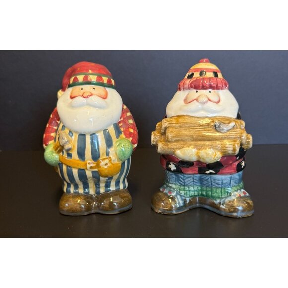 Debbie Mumm Sakura Woodland Santa Salt & Pepper Shakers Christmas Decor - Picture 1 of 12